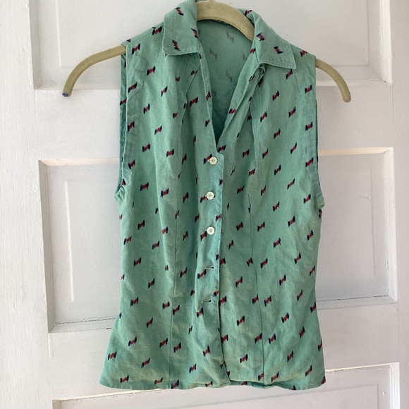 Vintage xs light green linen top, small marimekko linen pant set - Picture 7 of 8